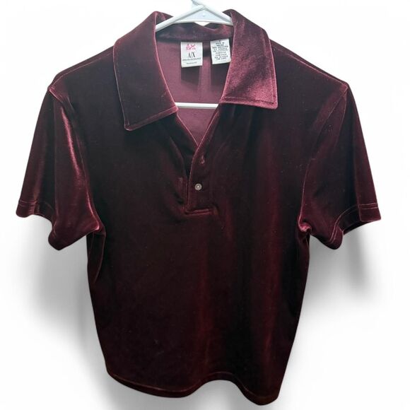 Burgundy velvet Armani Exchange polo shirt women size small. Authentic Armani. - Picture 2 of 8
